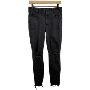 Mother Jeans Size 31 The Looker Ankle Fray Gold Bolt Black Distressed Skinny
